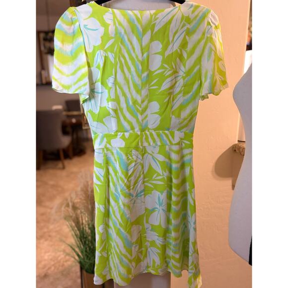 FRENCH CONNECTION Diah Crepe Wrap Dress Mini Size 6 Lime Punch - Picture 6 of 6